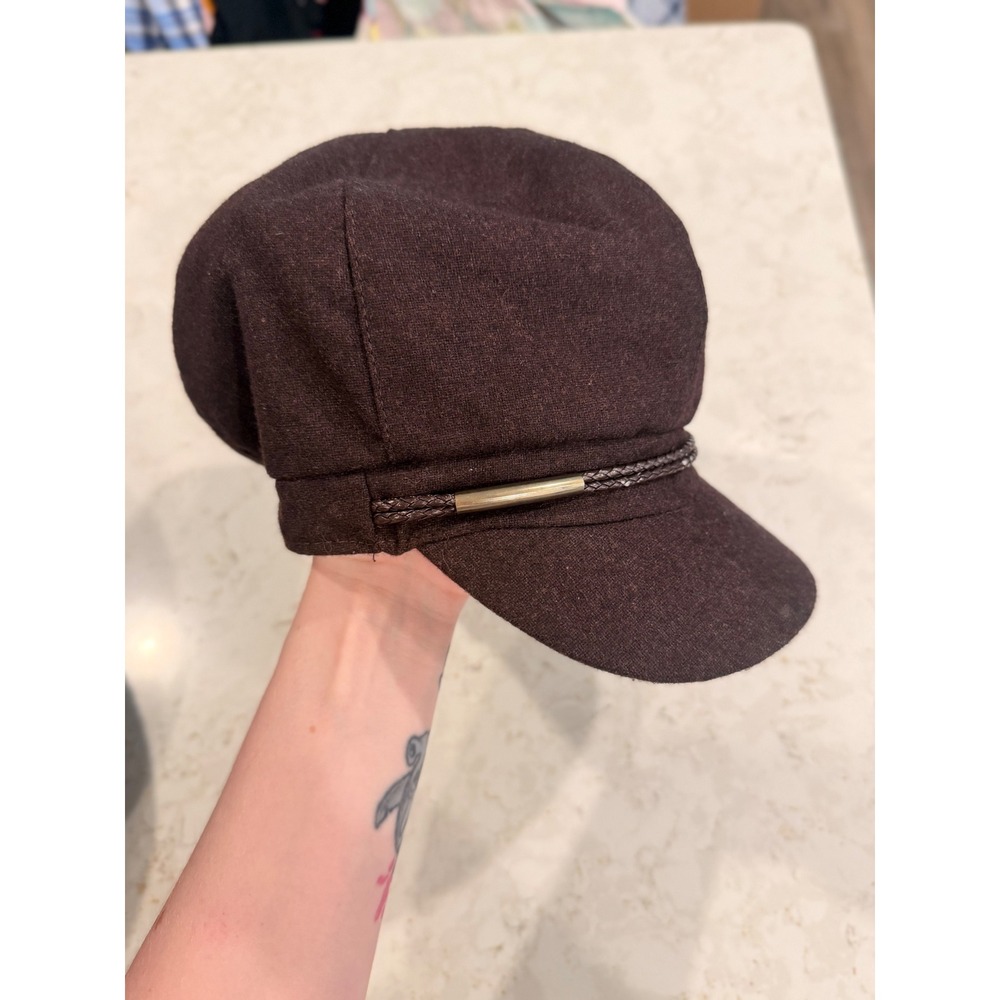 Nine West Brown Wool Blend Newsboy Hat Y2K Baker Boy Cabbie Cap Braided Trim